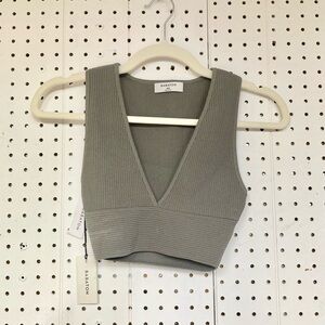 Babaton Carlotta V Neck Crop Top in Olive Leag Green